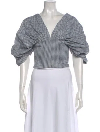 Pre-owned Simkhai Plaid Print V-neck Top In White
