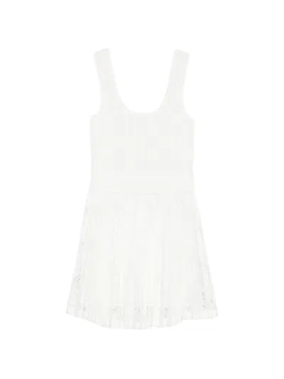 Simkhai Pleated Lace Mini Dress In White