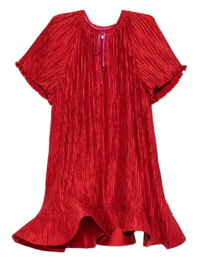 Simkhai Plissé Ruffled Mini Dress In Red