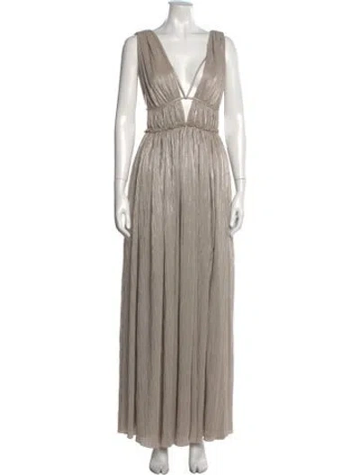 Pre-owned Simkhai Plunge Neckline Long Dress In Metallic/neutrals