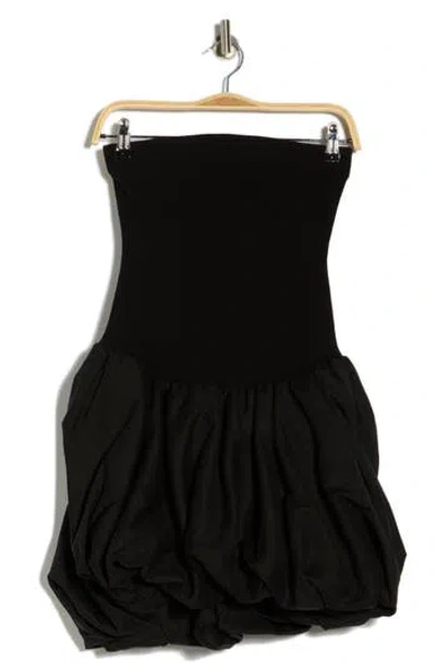 Simkhai Pollie Strapless Stretch Recycled-knit And Linen-blend Mini Dress In Black