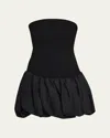 Simkhai Pollie Strapless Stretch Recycled-knit And Linen-blend Mini Dress In Black