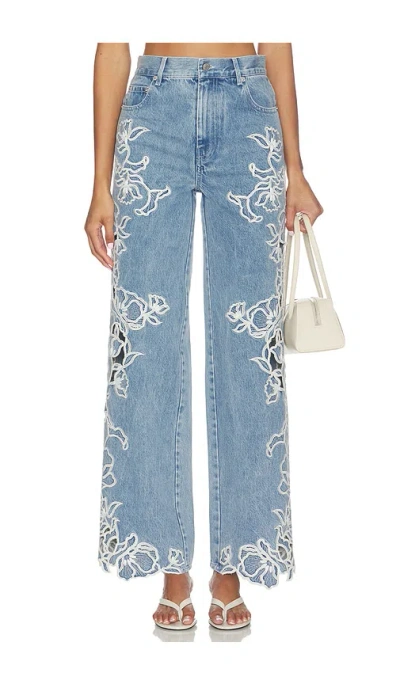Simkhai Porter Embroidered Denim Pant In Blue