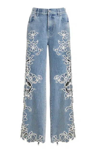 Simkhai Porter Rigid Mid-rise Wide-leg Jeans In Blue