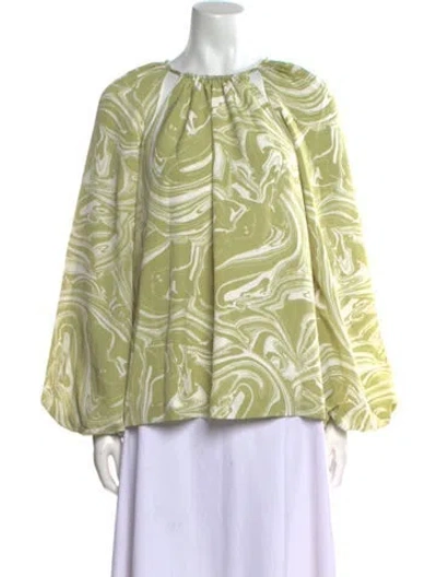 Pre-owned Simkhai Printed Bateau Neckline Blouse In Green