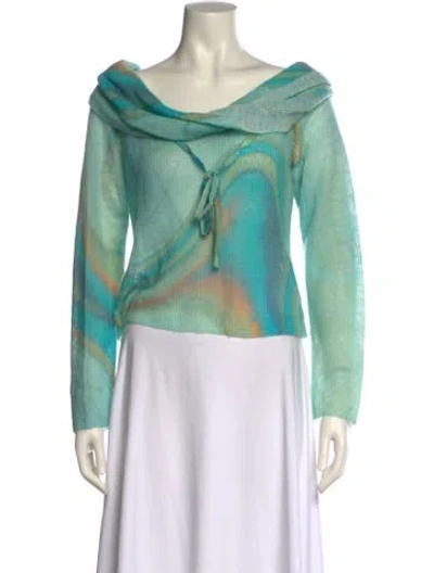 Pre-owned Simkhai Printed Bateau Neckline Sweater In Green