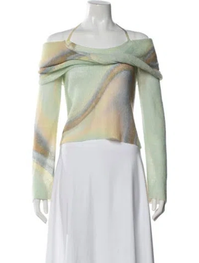 Pre-owned Simkhai Printed Bateau Neckline Sweater In Green