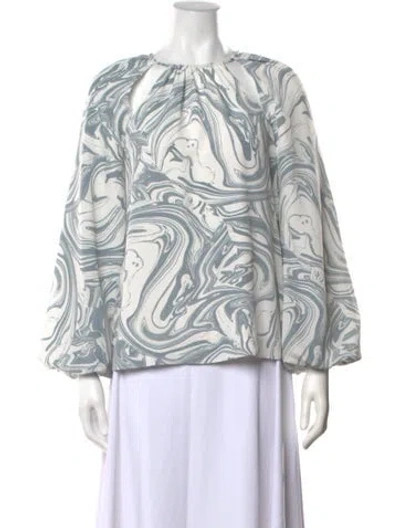 Pre-owned Simkhai Printed Crew Neck Blouse In Blue