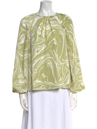 Pre-owned Simkhai Printed Crew Neck Blouse In Green