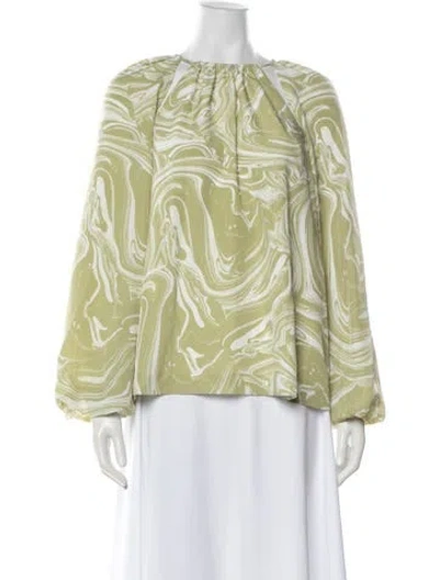 Pre-owned Simkhai Printed Crew Neck Blouse In Green