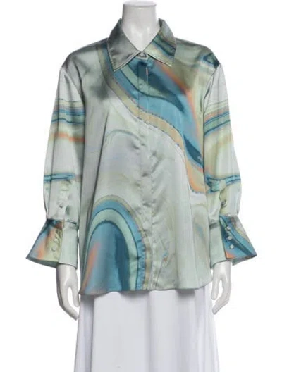 Pre-owned Simkhai Printed Long Sleeve Blouse In Green