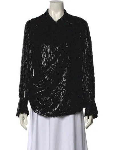 Pre-owned Simkhai Printed Long Sleeve Button-up Top In Black