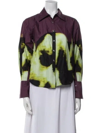 Pre-owned Simkhai Printed Long Sleeve Button-up Top In Multi