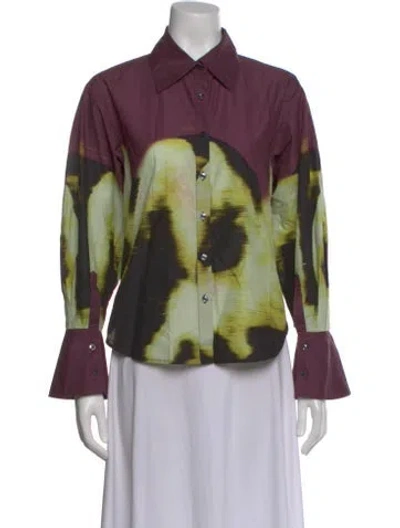 Pre-owned Simkhai Printed Long Sleeve Button-up Top In Multi