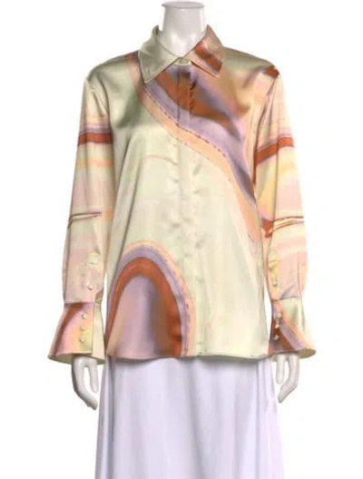Pre-owned Simkhai Printed Long Sleeve Button-up Top W/ Tags In Multi