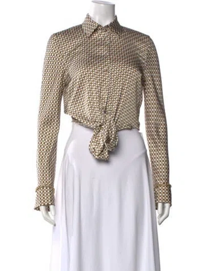 Pre-owned Simkhai Printed Long Sleeve Button-up Top In White