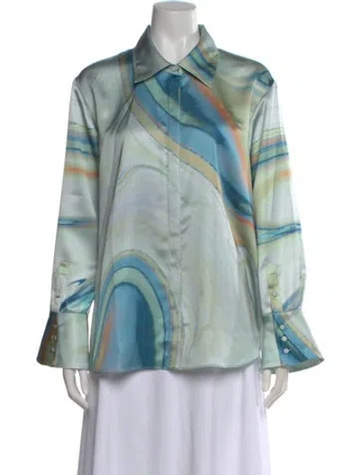 Pre-owned Simkhai Printed Long Sleeve Top In Green