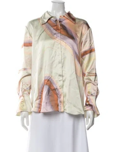 Pre-owned Simkhai Printed Long Sleeve Top In Green