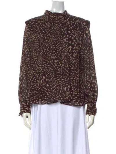 Pre-owned Simkhai Printed Mock Neck Blouse W/ Tags In Brown