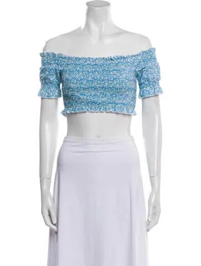 Pre-owned Simkhai Printed Off-the-shoulder Crop Top In White
