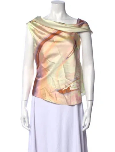 Pre-owned Simkhai Printed Off-the-shoulder Top In Green