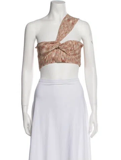 Pre-owned Simkhai Printed One-shoulder Crop Top In Neutral