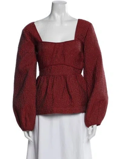 Pre-owned Simkhai Printed Square Neckline Blouse In Brown