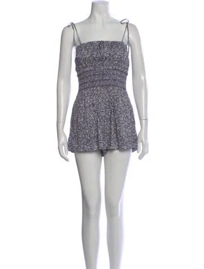 Pre-owned Simkhai Printed Square Neckline Romper In Purple