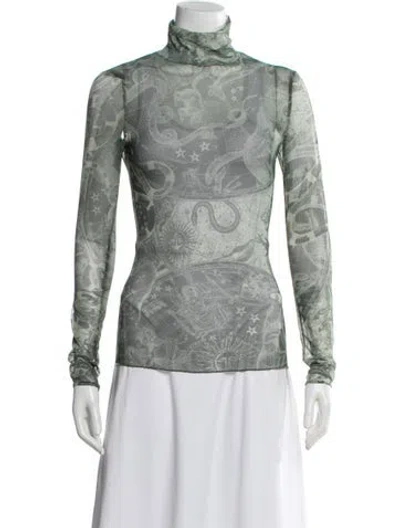 Pre-owned Simkhai Printed Turtleneck Top In Green