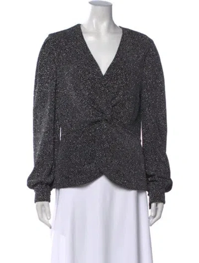 Pre-owned Simkhai Printed V-neck Blouse In Black/metallic/silver