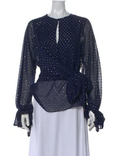 Pre-owned Simkhai Printed V-neck Blouse In Blue