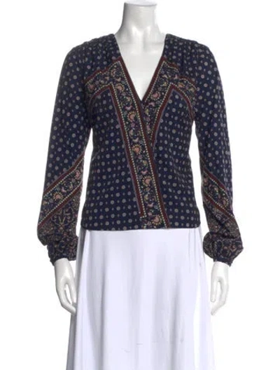 Pre-owned Simkhai Printed V-neck Blouse In Blue