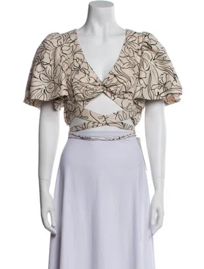 Pre-owned Simkhai Printed V-neck Crop Top W/ Tags In Neutral