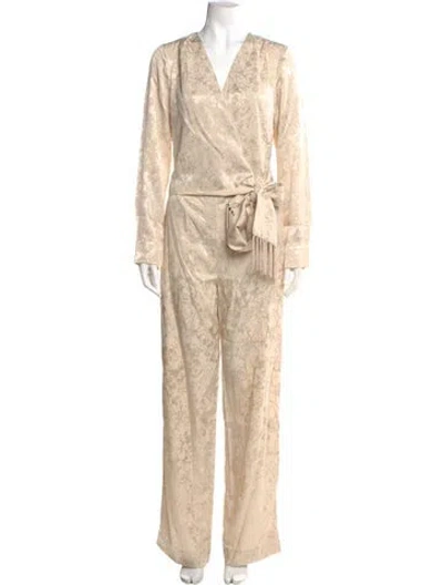 Pre-owned Simkhai Printed V-neck Jumpsuit In Neutral