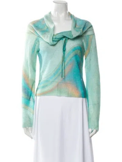 Pre-owned Simkhai Printed V-neck Sweater In Green