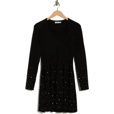 Simkhai Prue Embellished Long Sleeve Fit & Flare Dress In Black