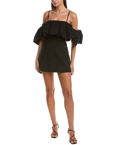 Simkhai Puff Detail Linen-blend Mini Dress In Black