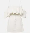 Simkhai Puff Cold-shoulder Ruffled Cotton And Linen-blend Mini Dress In White