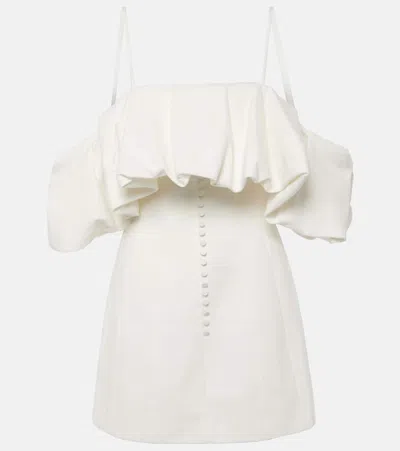 Simkhai Puff Off-shoulder Cotton And Linen Minidress In White