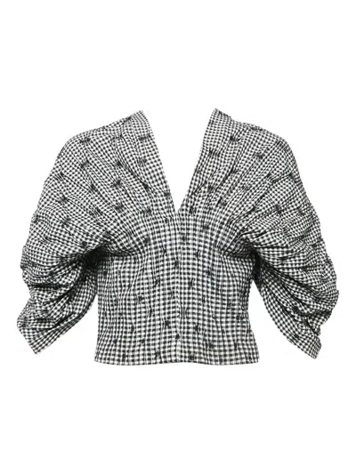 Pre-owned Simkhai Puff Sleeve Gingham Top In Black