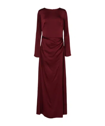 Simkhai Quiana Draped Satin Gown In Burgundy