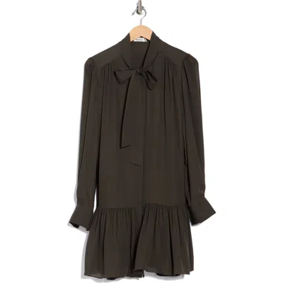 Simkhai Quince Tie Neck Long Sleeve Silk Minidress In Green