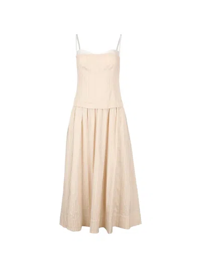Simkhai Quinlin Striped Satin Bustier Midi Dress In White