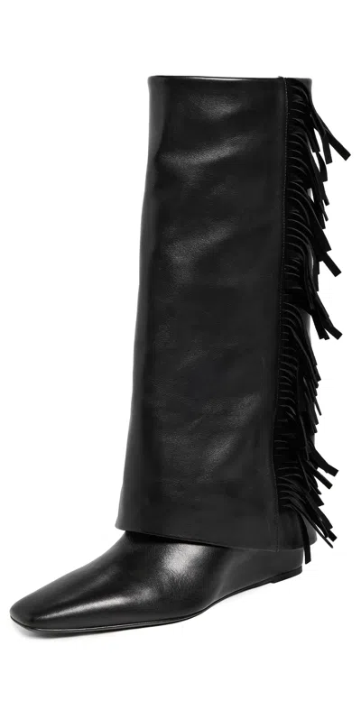 SIMKHAI QUINN LEATHER FRINGE BOOTS BLACK