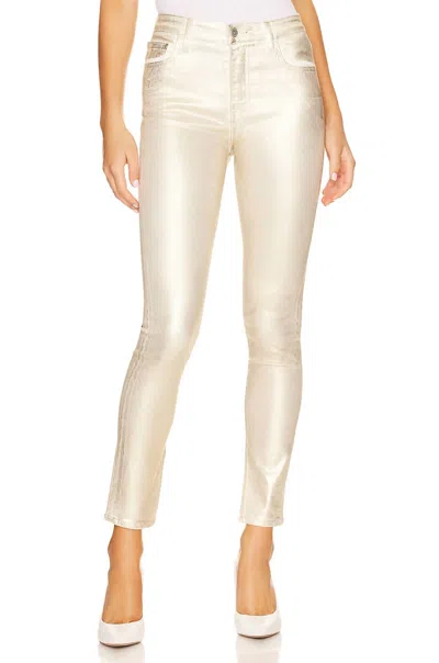 Simkhai Rae High Rise Ankle Skinny Jeans In Gold Foil In Neutral