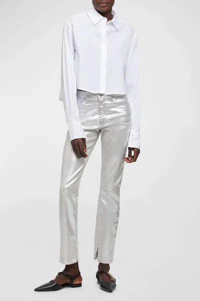 Simkhai Rae High Rise Ankle Skinny Jeans In Silver Foil