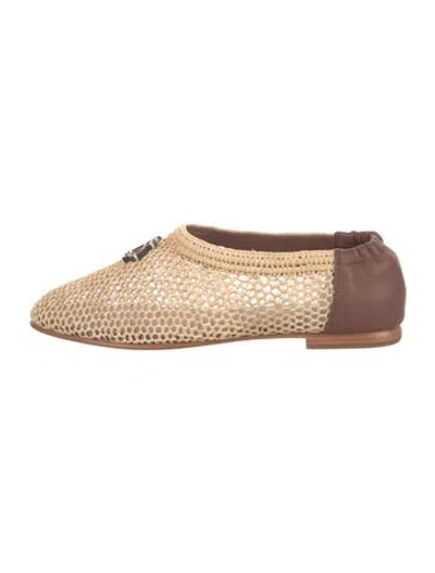 Pre-owned Simkhai Raffia Colorblock Pattern Flats In Neutral