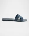 Simkhai Raffia Monogram Flat Slide Sandals In Blue