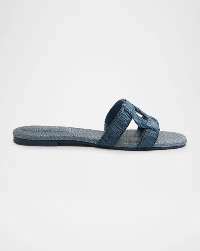 SIMKHAI RAFFIA MONOGRAM FLAT SLIDE SANDALS