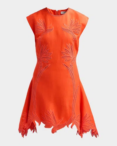 Simkhai Raquel Embroidered Linen-blend Mini Dress In Red